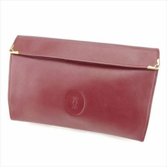 Cartier Pouch Mastline Red Gold leather Mens Authentic Used